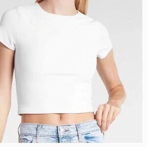 Express | White Body Contour Cropped Crew Neck Tee T-shirt Spandex szL
